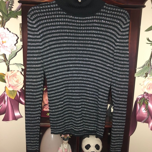 Like New black and metallic silver stripe ribbed Limited turtleneck - Picture 1 of 4